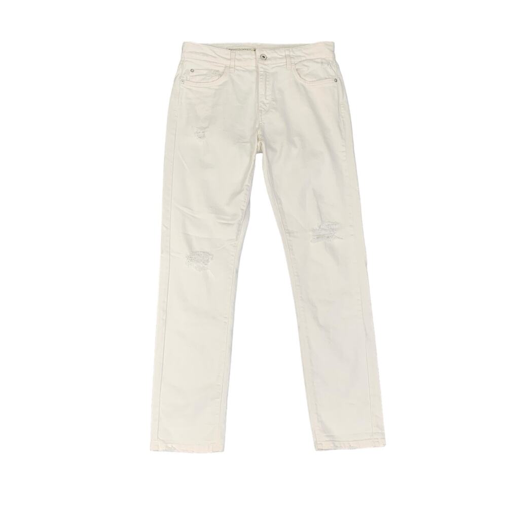 Pilcro And The Letterpress Jean Womens 28 White Denim Slim Boyfriend Distressed‎